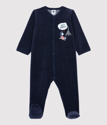 PETIT BATEAU - Dors-bien bébé bleu marine en velours
